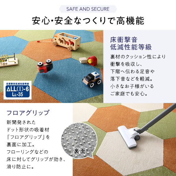 日本製 六角形ラグ 〔同色8枚入 ターコイズ〕 タイルカーペット 防音 防炎 防ダニ スミノエ 『ロッカク』 【北海道・沖縄・離島配送不可】_7