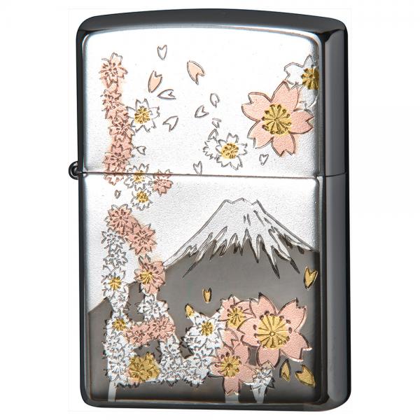 ZIPPO(ジッポー) 電鋳板 桜富士 シルバー オイルライター  【北海道・沖縄・離島配送不可】