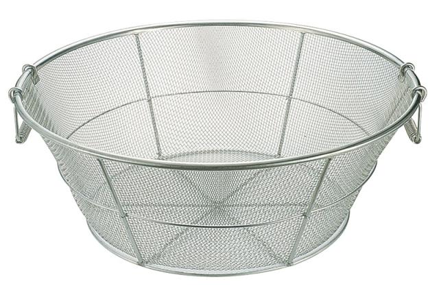 UK 18-8パンチング揚げザル 深型 48cm 穴径:φ5.0 UK18-8パンチング平底深型揚げざる ヨコ補強付48cm(穴Φ2.2mmステンレス