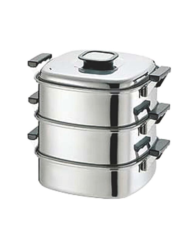神子島製作所 PE 18-0角蒸器 3段22cm 220x220 【北海道・沖縄・離島配送不可】