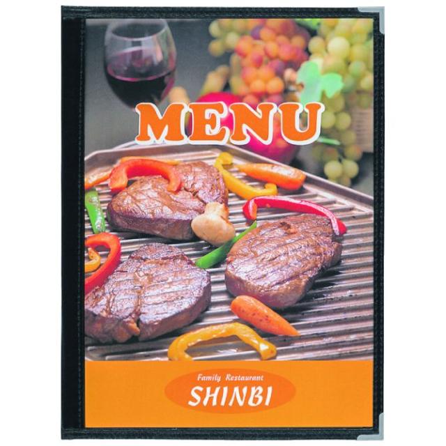 （まとめ買い）シンビ ABW-9 メニューブック 黒 (A4-8p) 〔×3〕 【北海道・沖縄・離島配送不可】