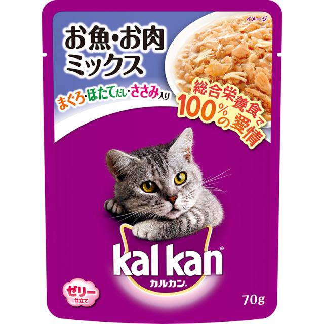 （まとめ買い）マース カルカン パウチ 1歳から ゼリー仕立て お魚・お肉ミックス まぐろ・ほたてだし・ささみ入り 70g 〔×40〕の通販は