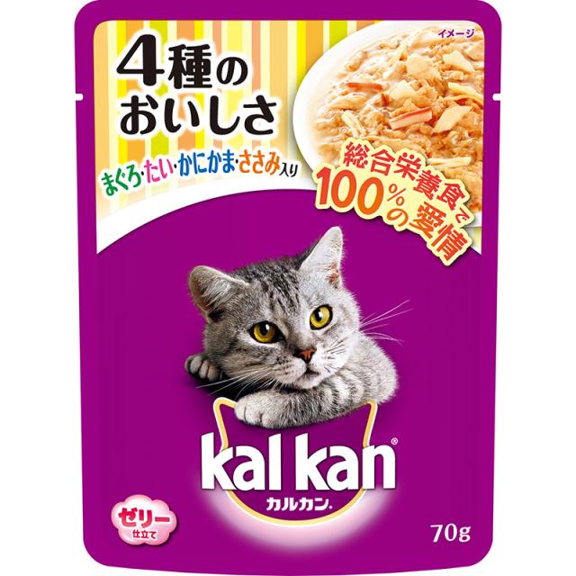 （まとめ買い）マース カルカン パウチ 1歳から ゼリー仕立て 4種のおいしさ まぐろ・たい・かにかま・ささみ入り 70g 〔×40〕の通販は