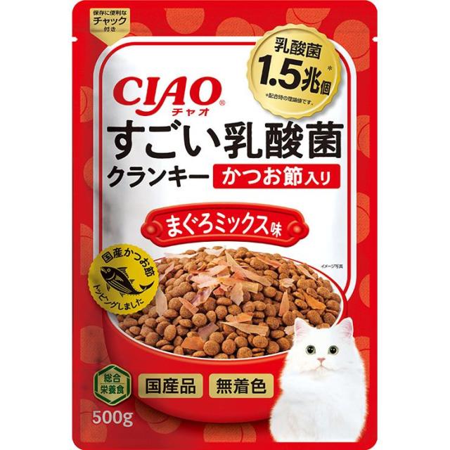 （まとめ買い）いなばペットフード CIAO すごい乳酸菌クランキー かつお節入り まぐろミックス味 500g 猫用フード 〔×6〕の通販は 4,942円