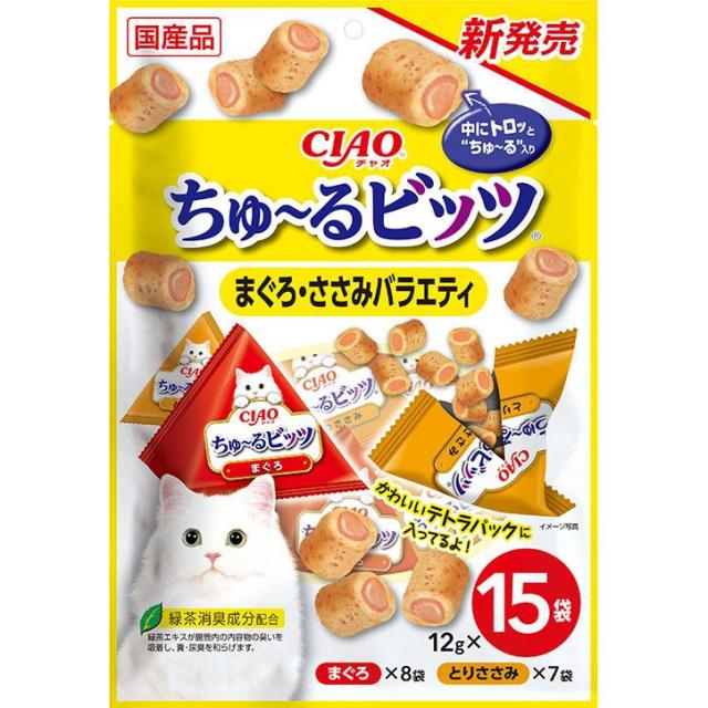 （まとめ買い）いなばペットフード CIAO ちゅ〜るビッツ まぐろ・ささみバラエティ 12g×15袋 猫用おやつ 〔×4〕の通販は 4,822円