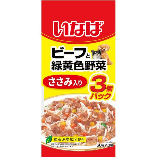 （まとめ買い）いなばペットフード ビーフと緑黄色野菜 ささみ入り 50g×3袋 犬用フード 〔×16〕 【北海道・沖縄・離島配送不可】の通販は 4,581円