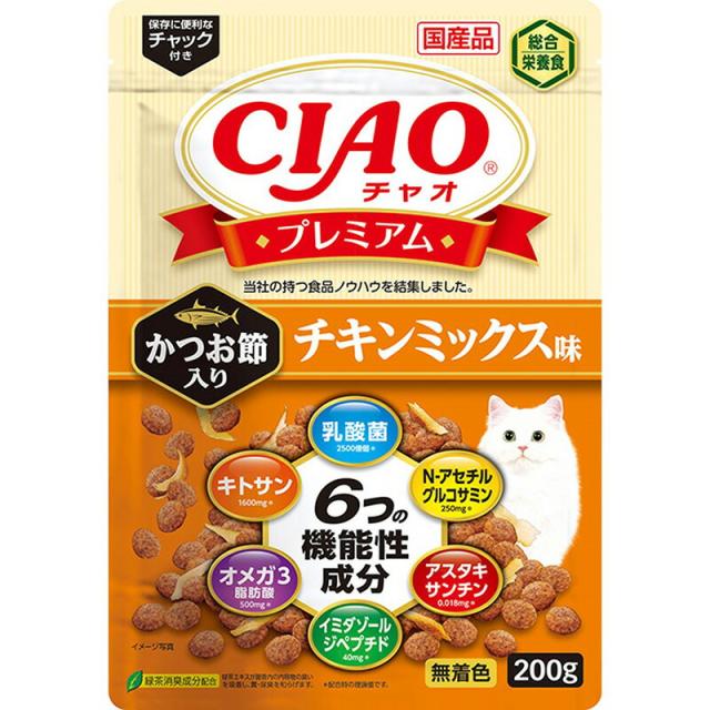 （まとめ買い）いなばペットフード CIAO プレミアム かつお節入り チキンミックス味 200g 猫用フード 〔×12〕の通販は 5,340円