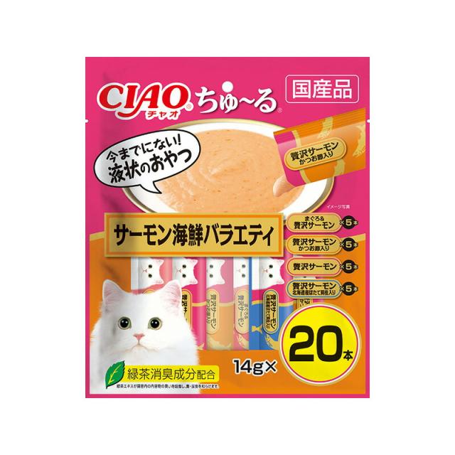 （まとめ買い）いなばペットフード CIAO チャオ ちゅ〜る サーモン海鮮バラエティ 14g×20本入 猫用おやつ 〔×4〕の通販は