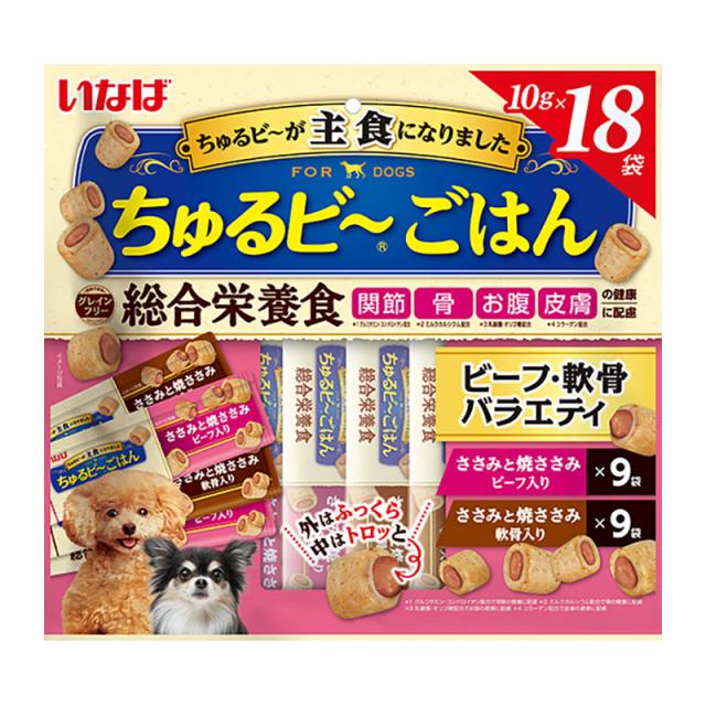 （まとめ買い）いなばペットフード いなば ちゅるビ〜ごはん ビーフ・軟骨バラエティ 10g×18袋 犬用フード 〔×4〕の通販は 5,483円