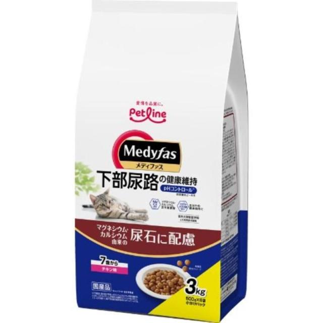 （まとめ買い）ペットライン メディファス 7歳から チキン味 3kg（500g×6） 猫用フード 〔×3〕 【北海道・沖縄・離島配送不可】