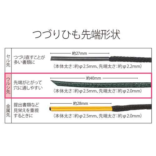 まとめ買い）プラス 綴り紐 つづりひも ウルシ先 ブラック 100本入 TF