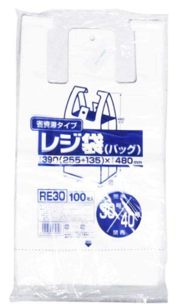 省資源レジ袋東30西40号100枚入HD乳白 RE30 【まとめ買い（30袋×5ケース）合計150袋セット】 38-375