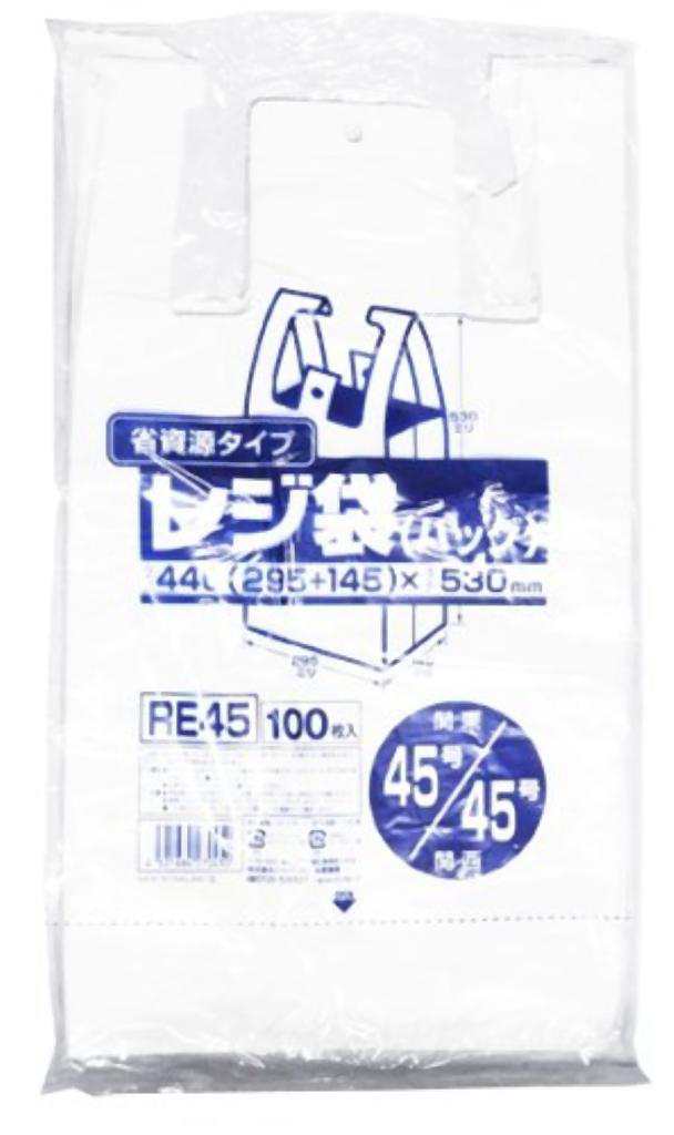 省資源レジ袋東45西45号100枚入HD乳白 RE45 38-376