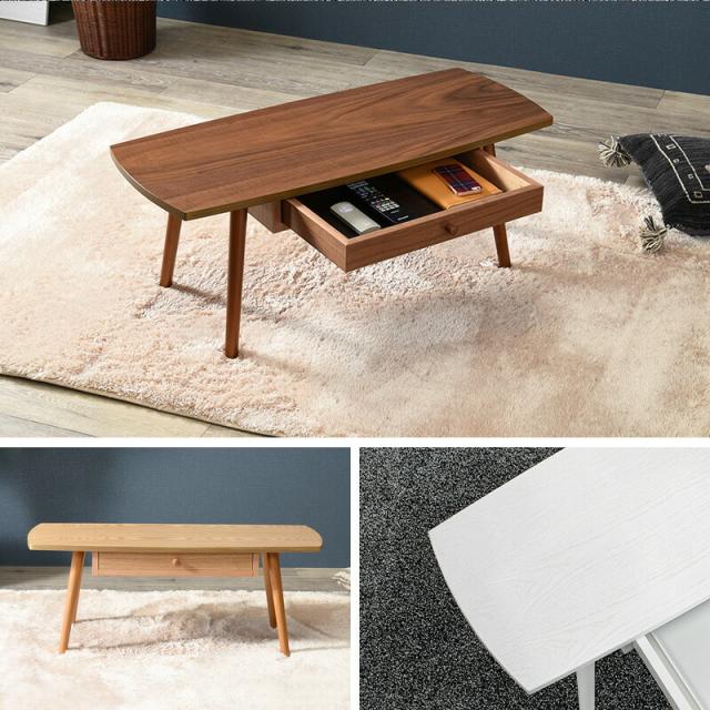 天然木突板 引き出し付きテーブル 〔ts120907〕 95×40cm ホワイト