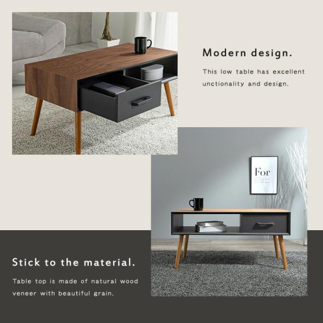 天然木突板 収納付きモダンテーブル 〔ts120911〕 幅80cm ブラウンの通販は