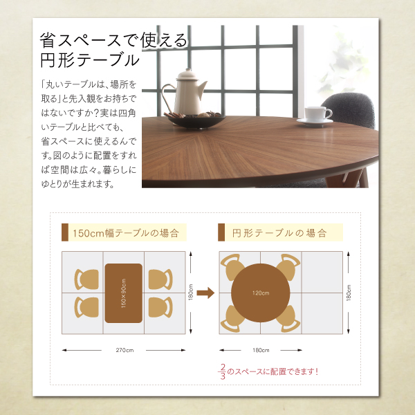 ウォールナットの光線張り北欧デザイン丸テーブルダイニングシリーズ 〔ennut〕エンナット ダイニングテーブル単品 直径120 ウォールナットブラウン 【北海道・沖縄・離島配送不可】_6