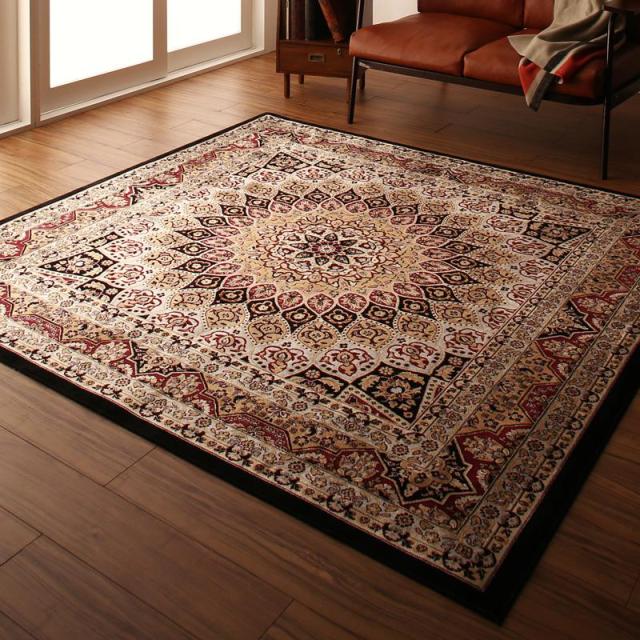 ベルギー製 モケット織 クラシックデザインラグ 〔Arrivo〕アリーヴォ 190×190cm マルチカラー 【北海道・沖縄・離島配送不可】