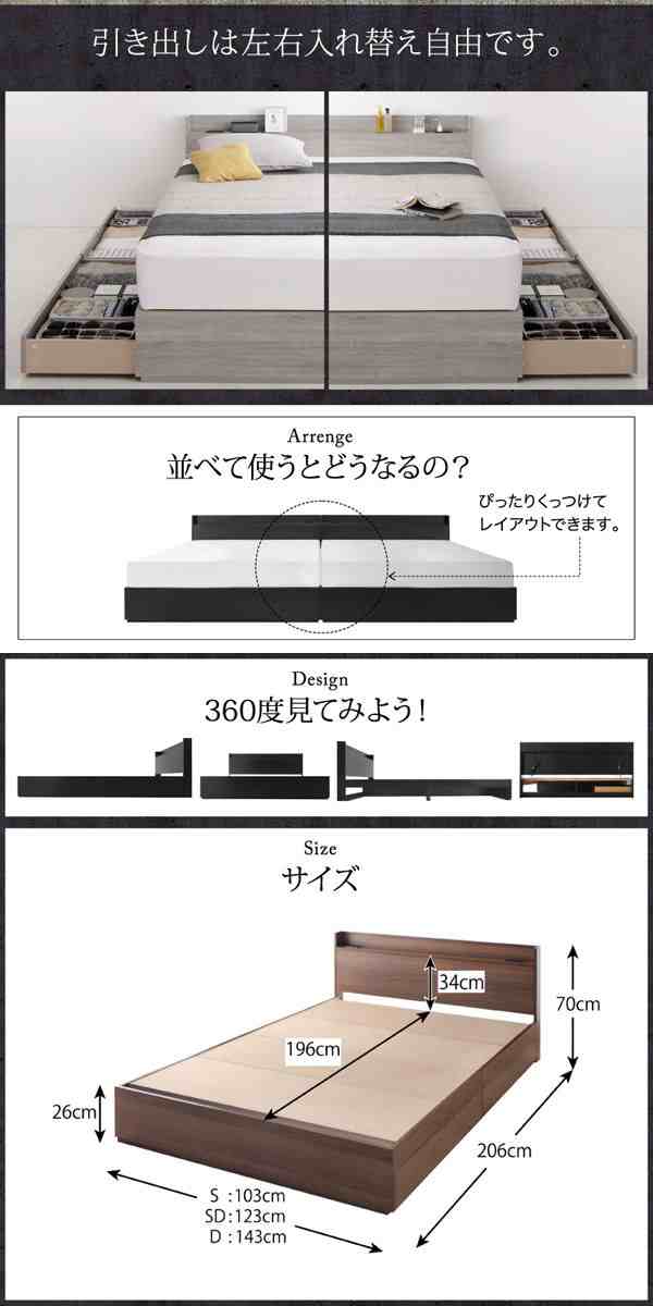 スリム棚・多コンセント付き 収納ベッド 〔Splend〕スプレンド 〔スタンダードボンネルコイルマットレス付き〕 セミダブル  〔フレーム色〕シャビーグレー 〔マットレス色〕ブラックの通販はau PAY マーケット - フジックス | au PAY マーケット－通販サイト