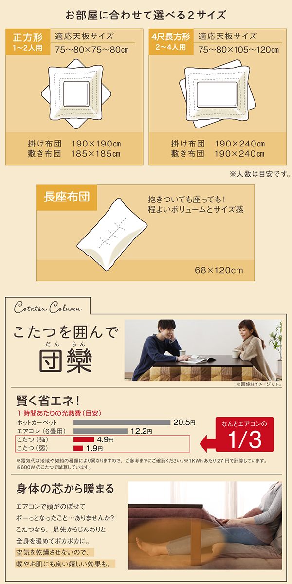 とろけるフランネル裏地 丸洗いできる こたつ布団シリーズ 〔Normort〕ノルモート こたつ用掛け布団&敷き布団2点セット 4尺長方形(80×120cm)天板対応 ブラウン 【北海道・沖縄・離島配送不可】_6