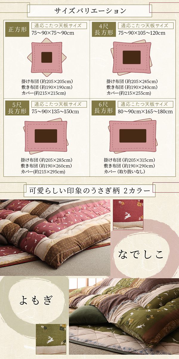 ふっくら綿入り うさぎ和柄 こたつ布団 〔つきひ〕 こたつ用掛け布団&