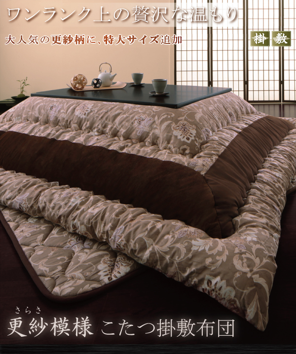 更紗模様こたつ掛け敷き布団 〔掛け敷きセット〕 正方形 小 グリーン こたつ本体なし こたつ布団 【北海道・沖縄・離島配送不可】_1