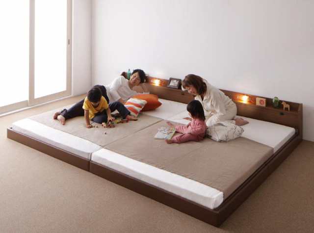 親子で寝られる棚・照明付き連結ベッド【JointJoy】【ポケットコイル 