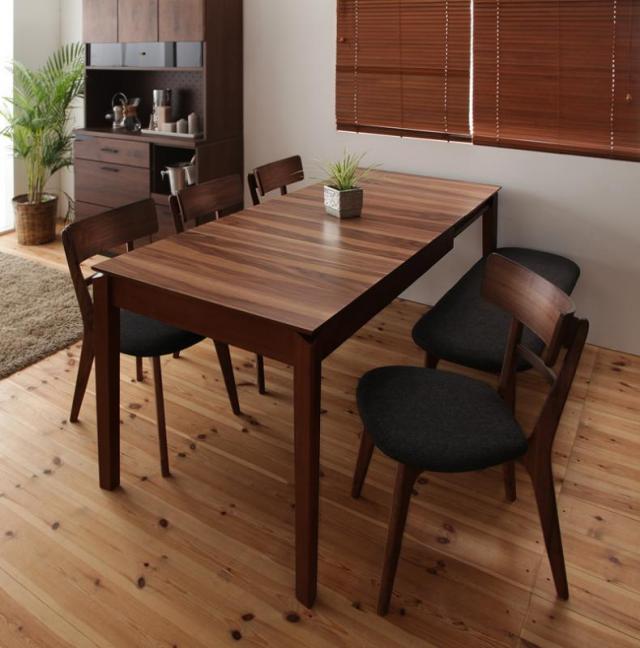 〔組立設置料込み〕天然木ウォールナットエクステンションダイニング〔Ｎouvelle〕ヌーベル 6点セット(テーブル+チェア×4+ベンチ)