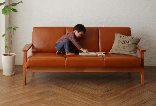 北欧デザイン木肘レザーソファ〔Stinger〕スティンガー 3人掛け（3P