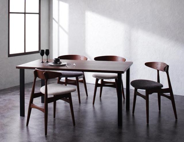 〔組立設置料込み〕デザイナーズダイニングシリーズ〔TOMS〕トムズ 5点Aセット(テーブル+チェアA×4)  アイボリー×チャコールグレー ダイニングセット テーブル・イスセットの通販は