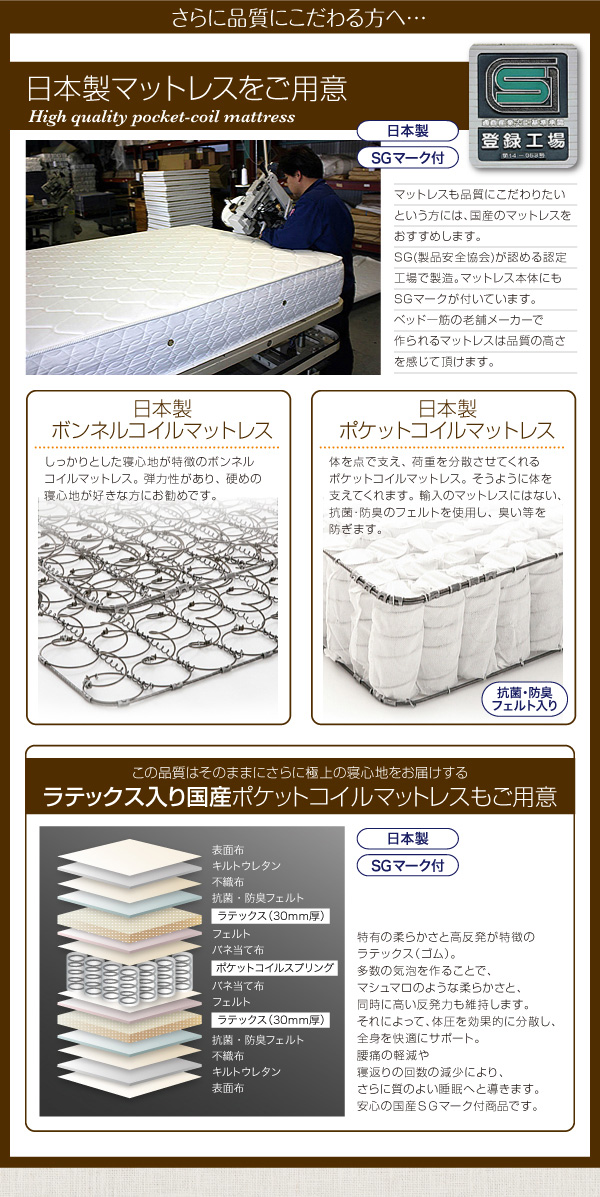 親子で寝られる 棚・コンセント付き 安全連結ベッド〔Familiebe〕ファミリーベ 〔天然ラテックス入日本製ポケットコイルマットレス〕 セミダブル 〔フレーム〕ウォルナットブラウン 【北海道・沖縄・離島配送不可】_5