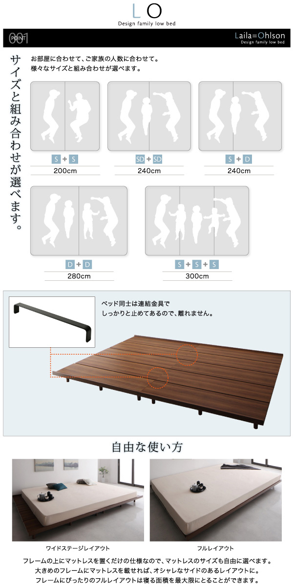 〔組立設置料込み〕デザインすのこファミリーローベッド 〔Lauia Ohlsson〕ライラオールソン 〔フレームのみ・マットレスなし〕 フレーム幅WK280(D×2) レギュラー丈(通常丈)の通販は 〔組立設置料込み〕デザインすのこファミリーローベッド 〔Lauia Ohlsson〕ライラオールソン 〔フレームのみ・マットレスなし〕 フレーム幅WK280(D×2) レギュラー丈(通常丈)の通販は