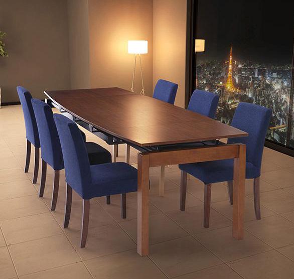 天然木 デザイン伸縮ダイニングシリーズ 〔WALSTER〕ウォルスター 7点セット（テーブル＋チェア6脚） 〔チェア〕アイボリー4脚×ネイビー2脚の通販は