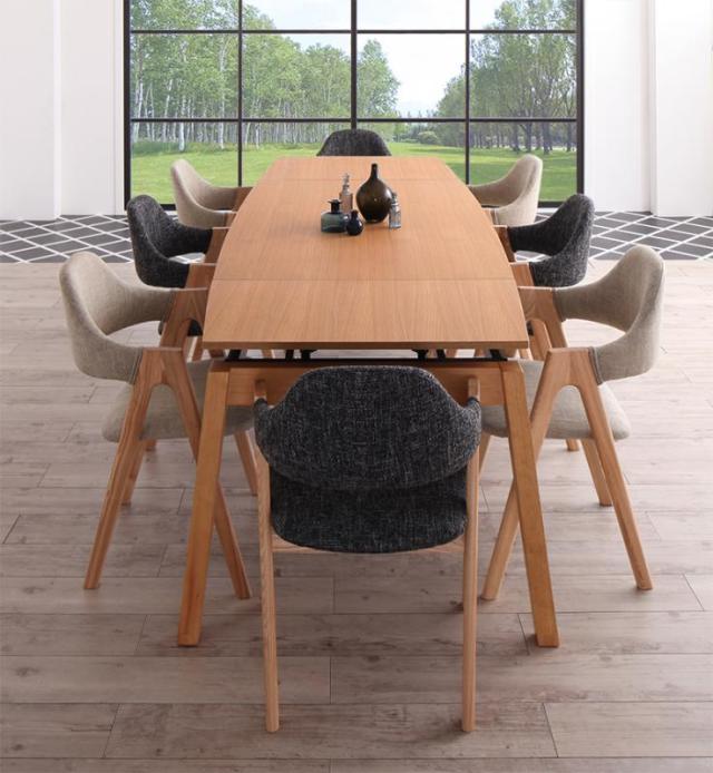 北欧デザイン スライド伸縮ダイニングシリーズ 〔MALIA〕マリア 9点セット（テーブル＋チェア8脚） 〔チェア〕チャコールグレーの通販は