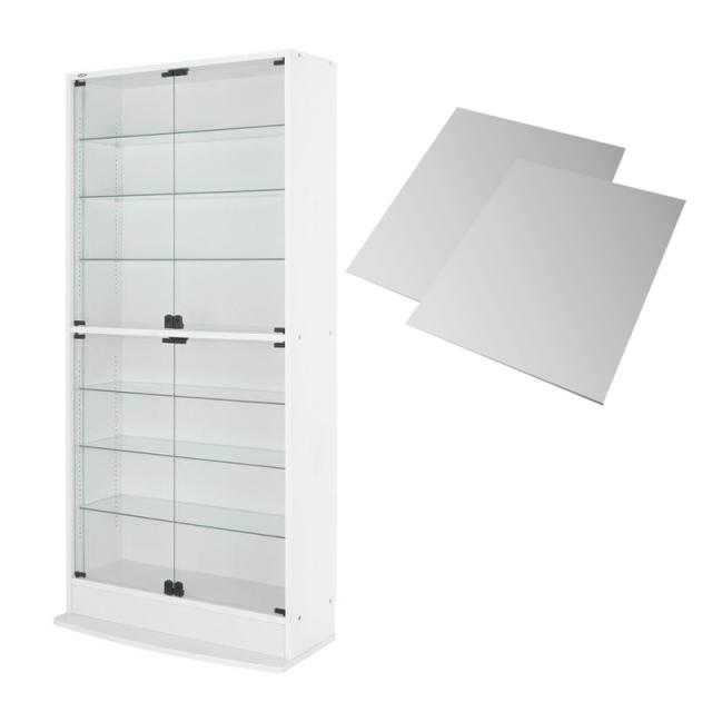 LEDコレクションラック ワイド 本体（上置きなし） 両開きハイタイプ 背面ミラー2枚セット 高さ180 奥行29 ブラック 【北海道・沖縄・離島配送不可】