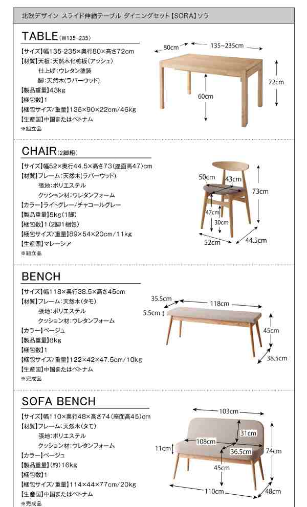 [組立設置付]スライド伸縮テーブルダイニング[ソラ] ダイニングテーブルのみ W135-235 単品販売 ナチュラル