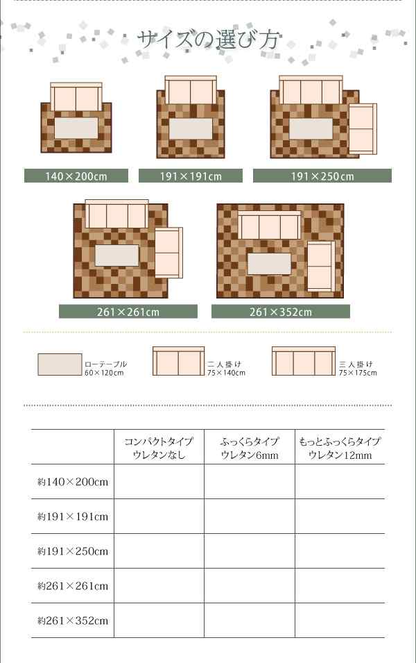 厚みが選べる3タイプ 純国産ブロック柄い草ラグ 〔casule〕カジュール