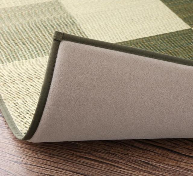 厚みが選べる3タイプ 純国産ブロック柄い草ラグ 〔casule〕カジュール ウレタン12mm 191×250cm グリーン 【北海道・沖縄・離島配送不可】