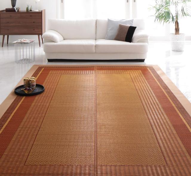 純国産モダンデザイン涼感い草ラグ 〔Lyma〕ライマ 不織布あり 191x250cm ベージュ 【北海道・沖縄・離島配送不可】