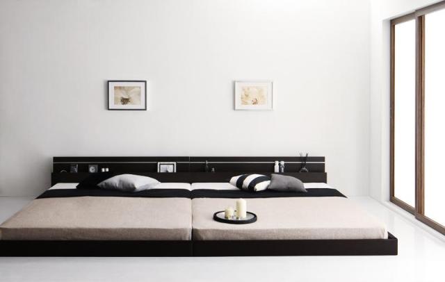 ライト付き 国産フロアベッド 〔JOINT WIDE〕 〔ボンネルコイル