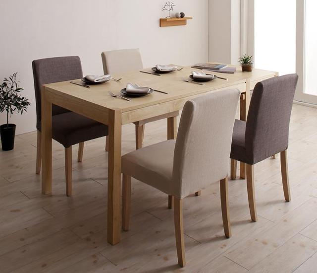 無段階に広がる スライド伸縮テーブル ダイニングシリーズ 〔Magie+〕マージィプラス 5点セット(シェルフ無しテーブル(W120-200)+チェア4脚) 〔チェア色〕グレー4脚の通販は 73,457円