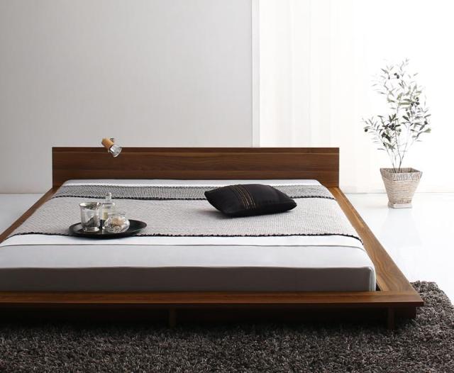 シンプルモダンデザイン フロアローステージベッド 〔Gunther〕ギュンター 〔マルチラススーパースプリングマットレス付き〕 クイーン（2枚仕様） 〔フレーム色〕ブラックの通販は