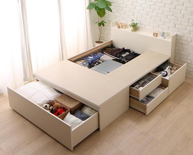 国産 棚・コンセント付 ワイド深型引き出し チェストベッド Lage ラージュ 〔ベッドフレームのみ・マットレスなし〕 ダブル 〔フレーム色〕ダークブラウンの通販は