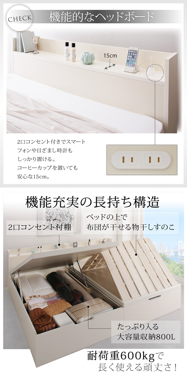 国産 頑丈 すのこ 跳ね上げ式 大容量収納ベッド Long force ロングフォルス シングル 深さラージ 〔フレーム色〕ホワイト 【北海道・沖縄・離島配送不可】_4