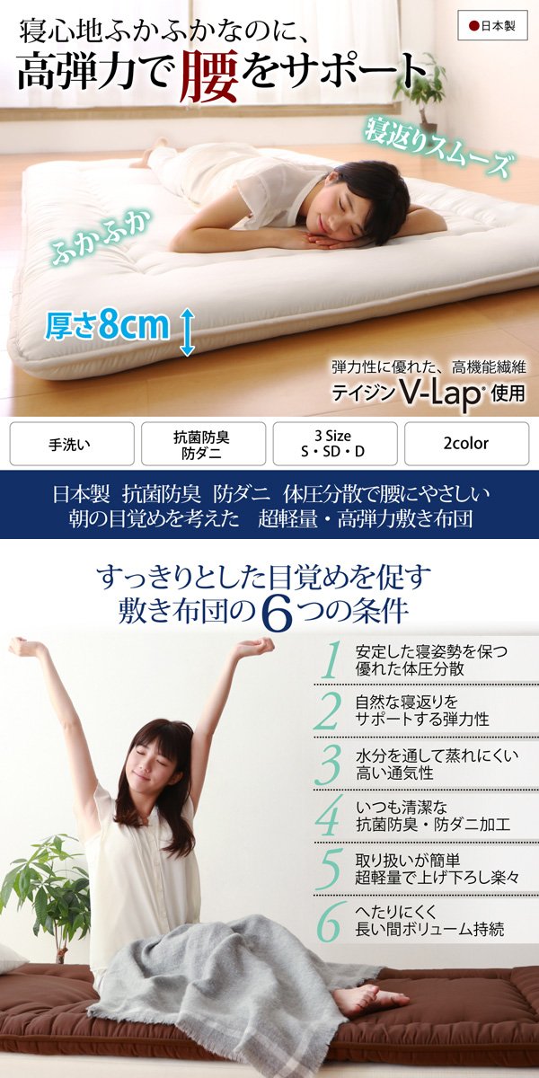 テイジンV-Lap使用 日本製 体圧分散で腰にやさしい 朝の目覚めを考えた超軽量・高弾力 敷き布団 セミダブル アイボリー 【北海道・沖縄・離島配送不可】_1