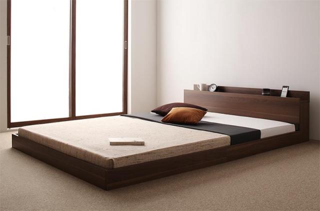 〔組立設置料込み〕将来分割して使える 大型 モダン フロアベッド 〔LAUTUS〕ラトゥース 〔スタンダードボンネルコイルマットレス付き〕 シングル 〔フレーム色〕ウォルナットブラウン 〔マットレス色〕ブラック 【北海道・沖縄・離島配送不可】