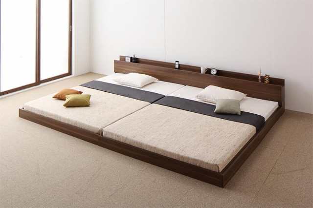 〔組立設置料込み〕将来分割して使える 大型 モダン フロアベッド 〔LAUTUS〕ラトゥース 〔スタンダードボンネルコイルマットレス付き〕 ワイドK200(S+S) 〔フレーム色〕ウォルナットブラウン 〔マットレス色〕ホワイト 【北海道・沖縄・離島配送不可】
