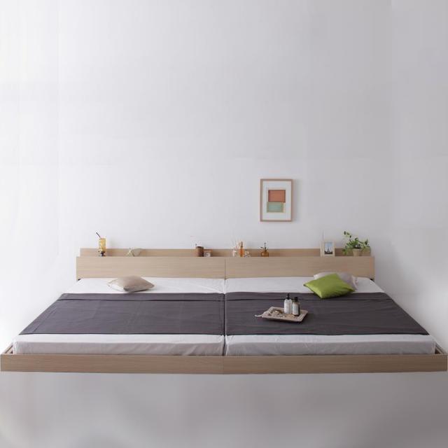 〔組立設置料込み〕スーパーワイドキングサイズ 大型 モダン フロアベッド 〔ALBOL〕アルボル 〔国産カバーポケットコイルマットレス付き〕 ワイドK220(S+SD) 〔フレーム色〕オークホワイトの通販は