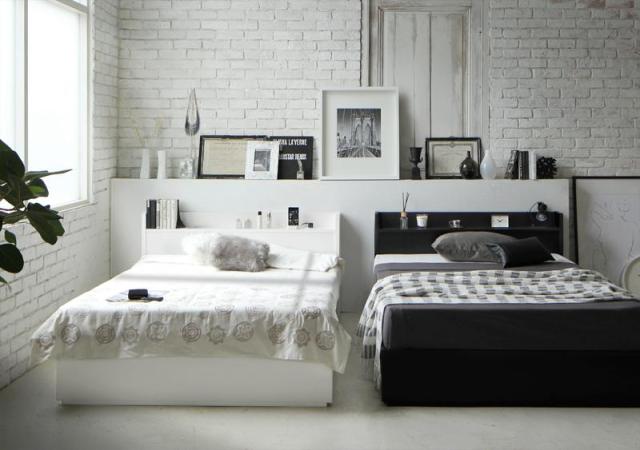 〔組立設置料込み〕棚･コンセント付き 収納すのこベッド 〔Fort spade〕フォートスペイド 〔マルチラススーパースプリングマットレス付き〕 セミダブル 〔フレーム色〕ブラック 【北海道・沖縄・離島配送不可】