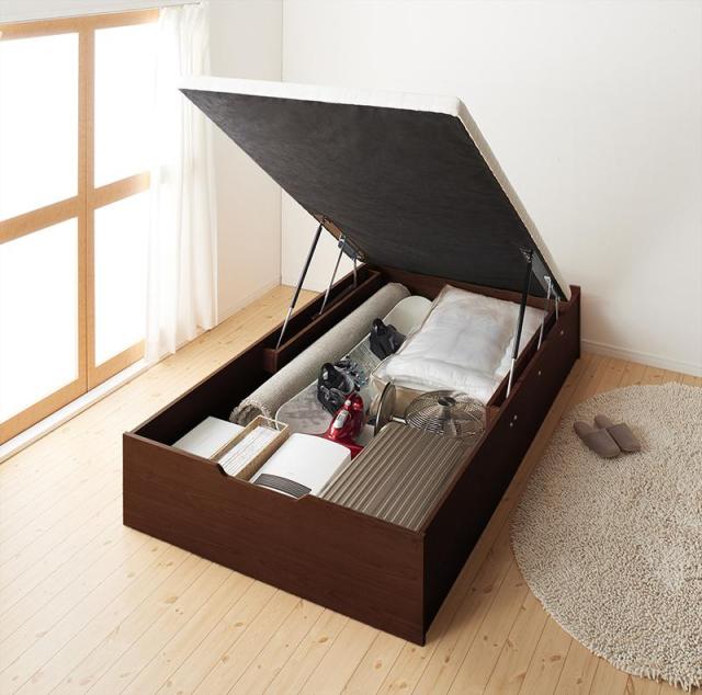 ベッドフレーム ベッド シングル 通気性抜群 ガス圧式大容量跳ね上げベッド 薄型スタンダードボンネルコイルマットレス付き 縦開き シングル 深さレギュラー 高い通気性で快適 ガス圧式大容量跳ね上げベッド 横開きタイプ (セミ