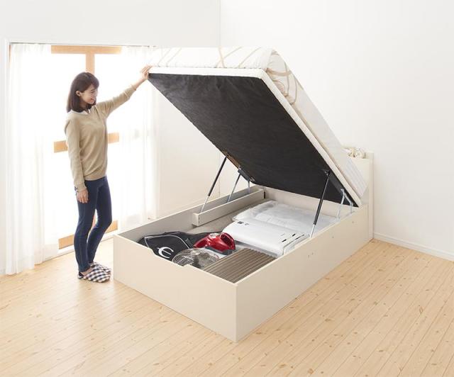 通気性抜群 棚コンセント付 跳ね上げベッド Prostor プロストル ベッドフレームのみ 縦開き セミシングル 深さグランド ホワイト 通気性抜群 棚コンセント付 跳ね上げベッド Prostor プロストル 薄型